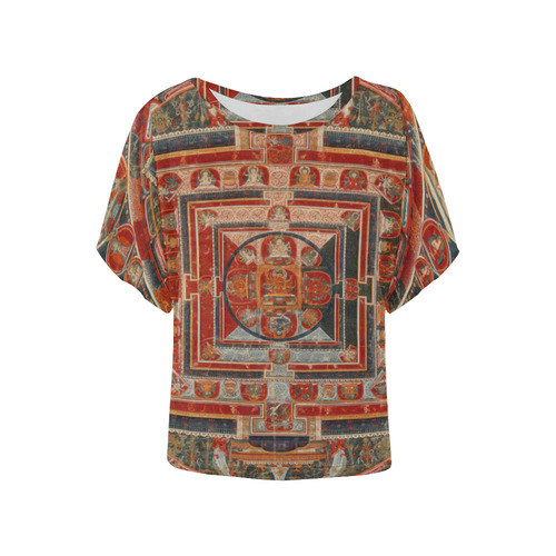 Mandala  of  Bodhisattva of Transcendent Wisdom Women's Batwing-Sleeved Blouse T shirt (Model T44)