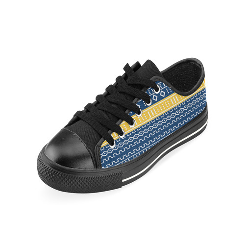 Navy Blue and Gold Modern Mudcloth Men's Classic Canvas Shoes (Model 018)