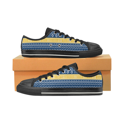 Navy Blue and Gold Modern Mudcloth Men's Classic Canvas Shoes (Model 018)