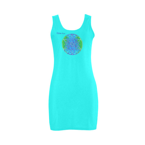 protection in nature colors-teal, blue and green Medea Vest Dress (Model D06)