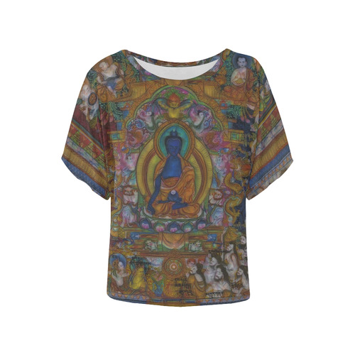 Awesome Thanka With The Holy Medicine Buddha Women's Batwing-Sleeved Blouse T shirt (Model T44)