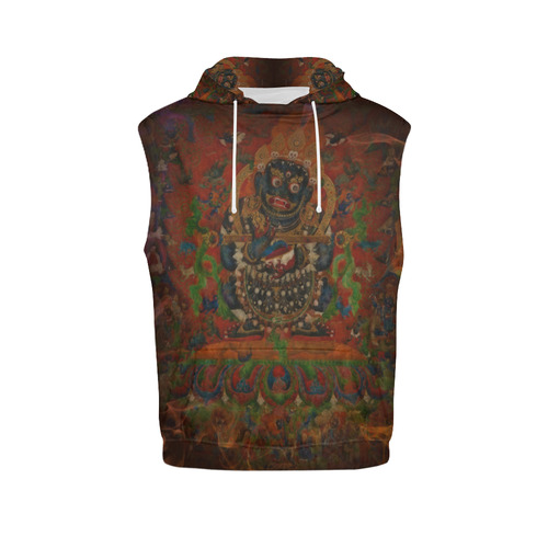 Tibetan Buddhism Mahakala All Over Print Sleeveless Hoodie for Men (Model H15)