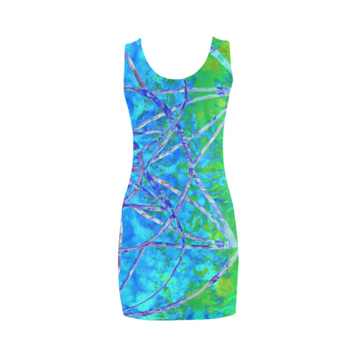 protection in nature colors-teal, blue and green Medea Vest Dress (Model D06)