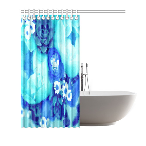 Butterfly Succulent Blue Aqua Floral Shower Curtain 72"x72"