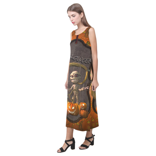 Halloween, funny mummy Phaedra Sleeveless Open Fork Long Dress (Model D08)