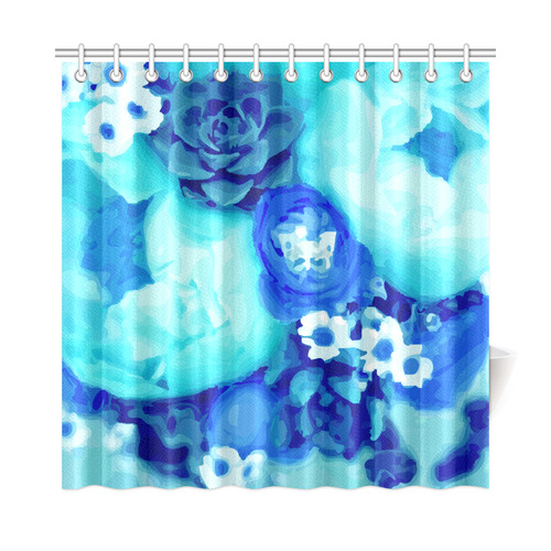 Butterfly Succulent Blue Aqua Floral Shower Curtain 72"x72"