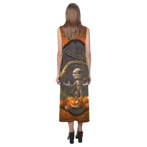 Halloween, funny mummy Phaedra Sleeveless Open Fork Long Dress (Model D08)
