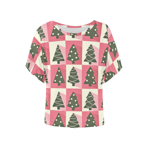 A Pink Christmas Women's Batwing-Sleeved Blouse T shirt (Model T44)