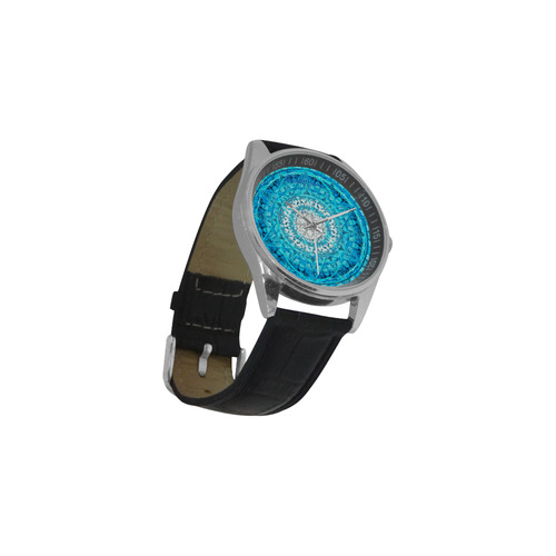 Protection from Jerusalem in blue Men's Casual Leather Strap Watch(Model 211)