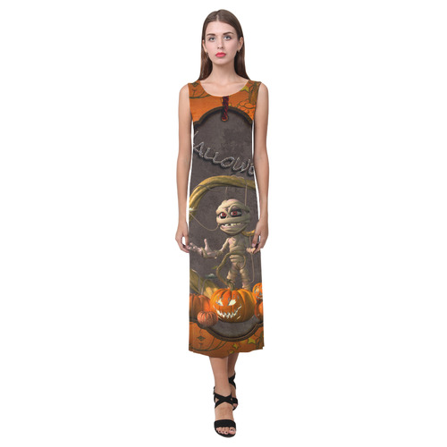 Halloween, funny mummy Phaedra Sleeveless Open Fork Long Dress (Model D08)