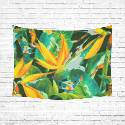 Bird of Paradise Tropical Floral Cotton Linen Wall Tapestry 80"x 60"