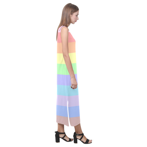 Pastel Rainbow Stripes Phaedra Sleeveless Open Fork Long Dress (Model D08)