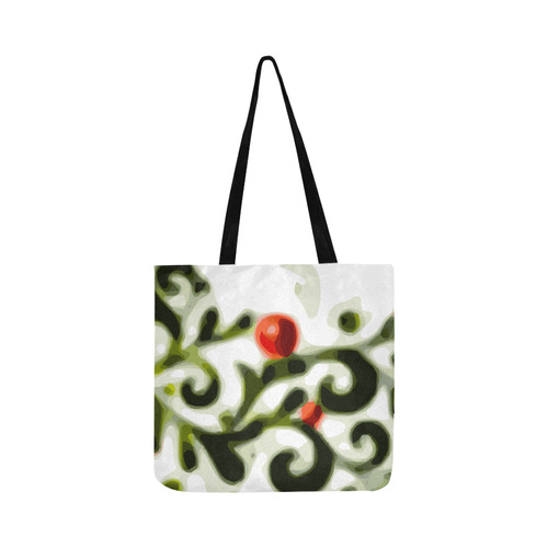 Red Green Floral Christmas Ornament Handbag Reusable Shopping Bag Model 1660 (Two sides)