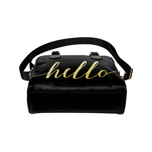 Hello Beautifu Hello Beautiful Gold Typography Calligraphy Shoulder Handbag (Model 1634)