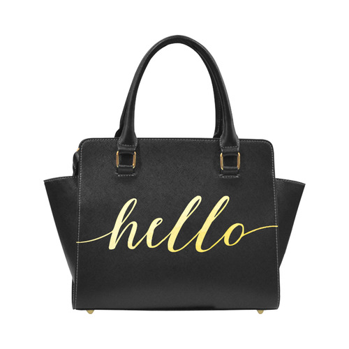 Hello Beautiful Gold Typography Calligraphy Classic Shoulder Handbag (Model 1653)