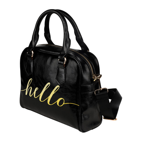 Hello Beautiful Gold Typography Calligraphy Shoulder Handbag (Model 1634)