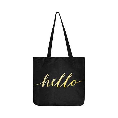Hello Beautiful Gold Typography Calligraphy Reusable Shopping Bag Model 1660 (Two sides)