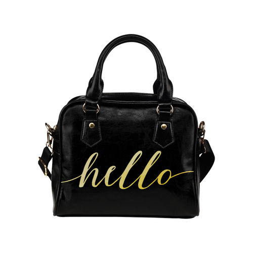 Hello Beautiful Gold Typography Calligraphy Shoulder Handbag (Model 1634)