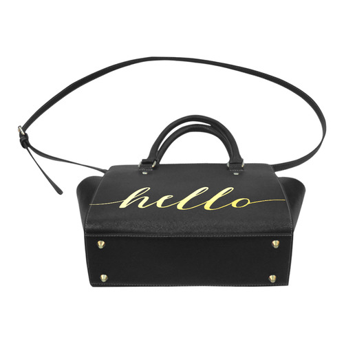 Hello Beautiful Gold Typography Calligraphy Classic Shoulder Handbag (Model 1653)