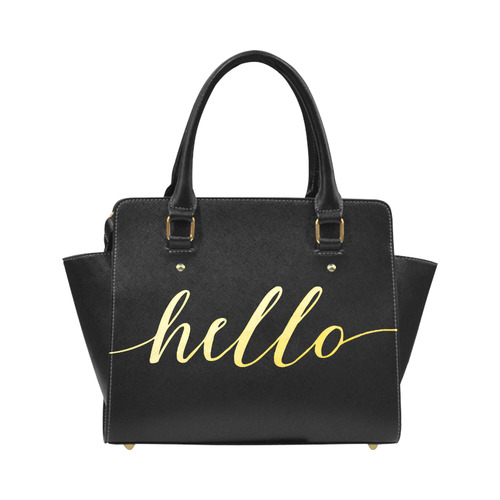 Hello Beautiful Gold Typography Calligraphy Classic Shoulder Handbag (Model 1653)