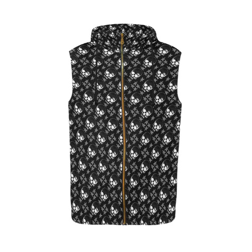 Baphomet Skulls Gothic Print All Over Print Sleeveless Zip Up Hoodie for Men (Model H16)