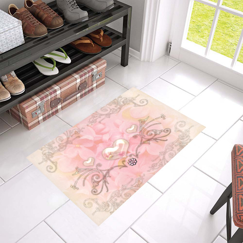 Hearts, soft colors Azalea Doormat 24" x 16" (Sponge Material)