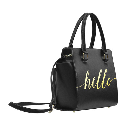 Hello Beautiful Gold Typography Calligraphy Classic Shoulder Handbag (Model 1653)