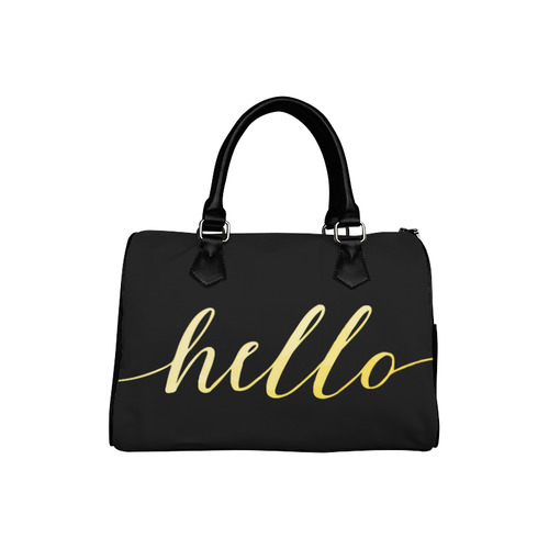 Hello Beautiful Gold Typography Calligraphy Boston Handbag (Model 1621)