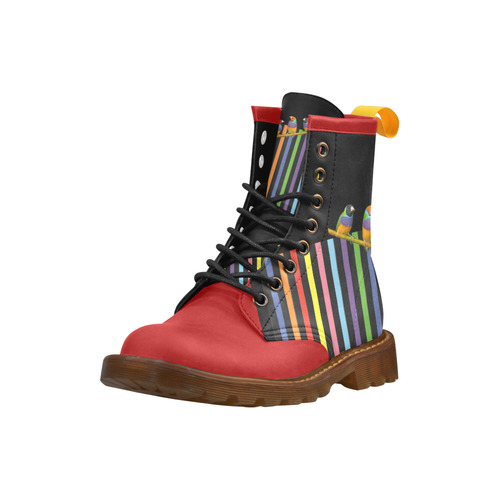 Colourful Stripes and Crazy Birds High Grade PU Leather Martin Boots For Women Model 402H