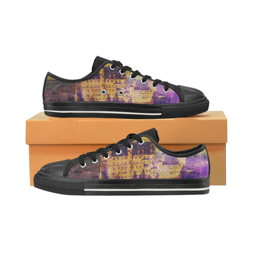 Yellow Purple Neuschwanstein Castle Canvas Women's Shoes/Large Size (Model 018)