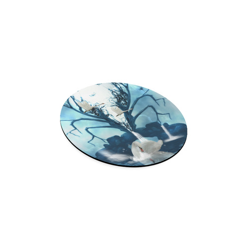 Beautiful swan with waterfalls Round Coaster