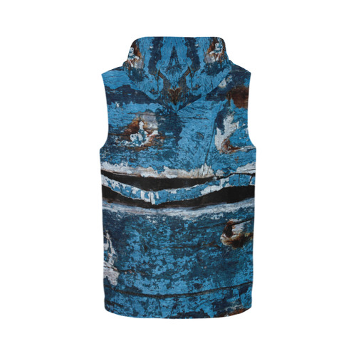 Blue painted wood All Over Print Sleeveless Zip Up Hoodie for Men (Model H16)