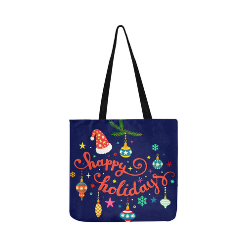 Happy Holidays Christmas Santa Stars Ornaments Reusable Shopping Bag Model 1660 (Two sides)