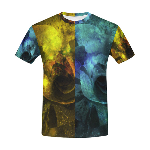 Yellow and Blue Sparkling Rose All Over Print T-Shirt for Men (USA Size) (Model T40)