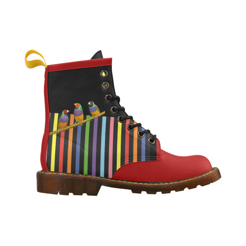 Colourful Stripes and Crazy Birds High Grade PU Leather Martin Boots For Women Model 402H