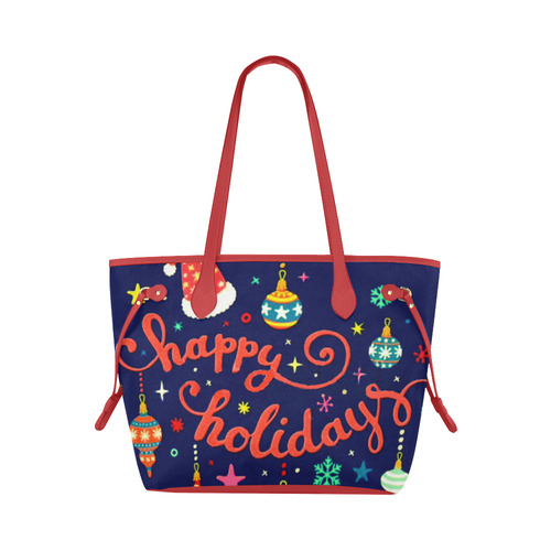 Happy Holidays Christmas Santa Stars Ornaments Clover Canvas Tote Bag (Model 1661)