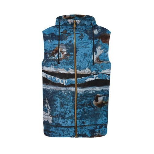Blue painted wood All Over Print Sleeveless Zip Up Hoodie for Men (Model H16)