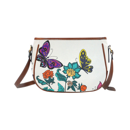 Flowers and Butterflies Saddle Bag/Small (Model 1649) Full Customization
