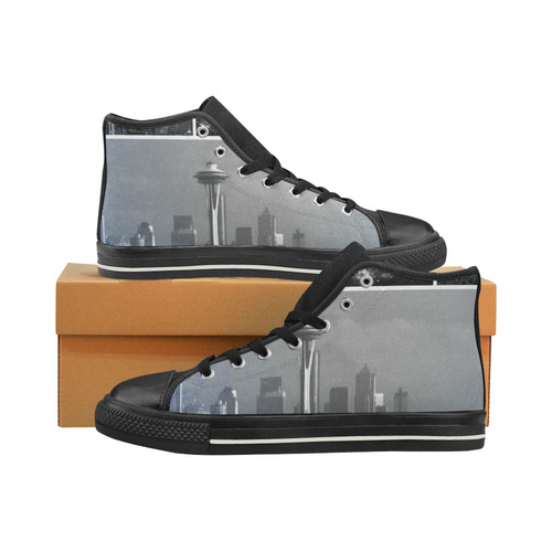 Grey Seattle Space Needle Collage High Top Canvas Shoes for Kid (Model 017)