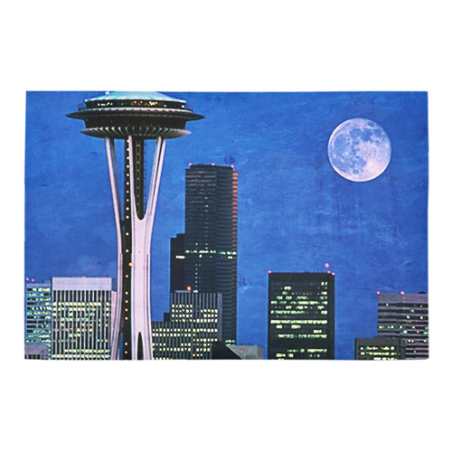 Seattle Space Needle Watercolor Azalea Doormat 24" x 16" (Sponge Material)