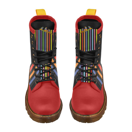 Colourful Stripes and Crazy Birds High Grade PU Leather Martin Boots For Women Model 402H