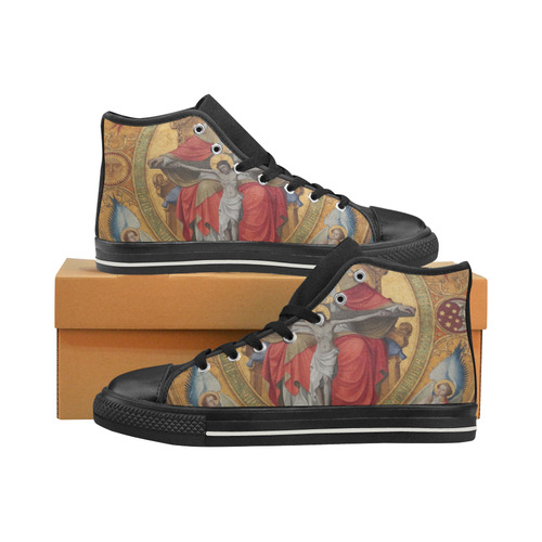 Vintage Jesus on Cross Oil Painting High Top Canvas Shoes for Kid (Model 017)