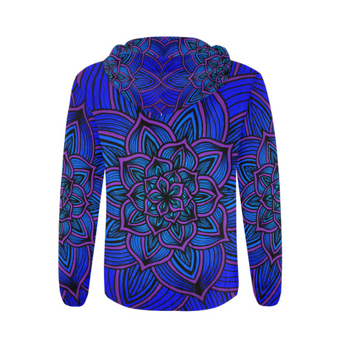 Blue and Purple All Over Print Full Zip Hoodie for Men (Model H14)