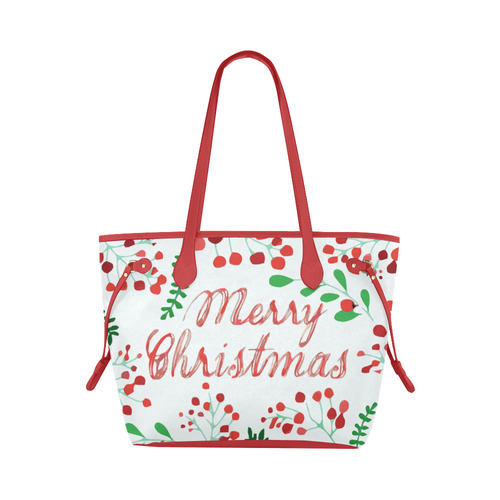 Merry Christmas Holiday Holly Floral Watercolor Clover Canvas Tote Bag (Model 1661)