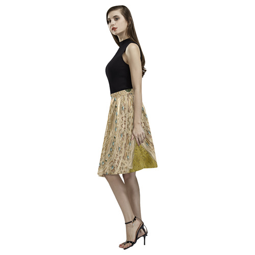 golden forest silver tree in wood mandala Melete Pleated Midi Skirt (Model D15)