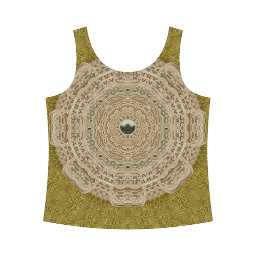 golden forest silver tree in wood mandala All Over Print Tank Top for Women (Model T43)