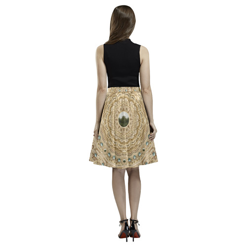 golden forest silver tree in wood mandala Melete Pleated Midi Skirt (Model D15)