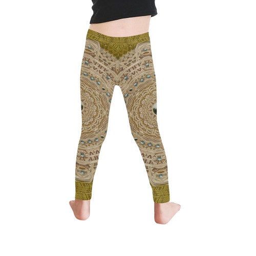 golden forest silver tree in wood mandala Kid's Ankle Length Leggings (Model L06)