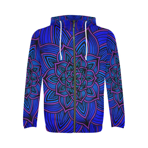 Blue and Purple All Over Print Full Zip Hoodie for Men (Model H14)