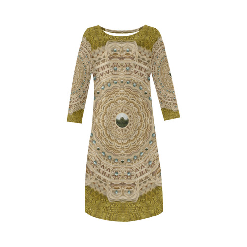 golden forest silver tree in wood mandala Round Collar Dress (D22)